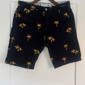 Denim & Flower Shorts with Yellow Palm Print